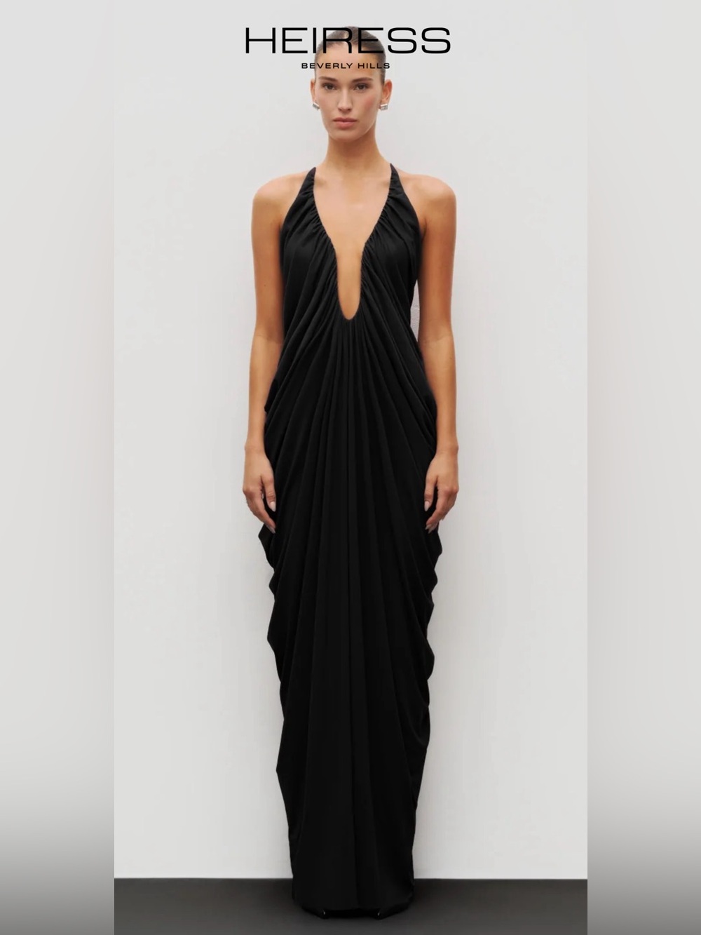 Heiress Beverly Hills Black Backless Plunge Maxi Dress